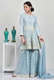 Baby Blue Peplum Style Kurti Gharara Suit Set