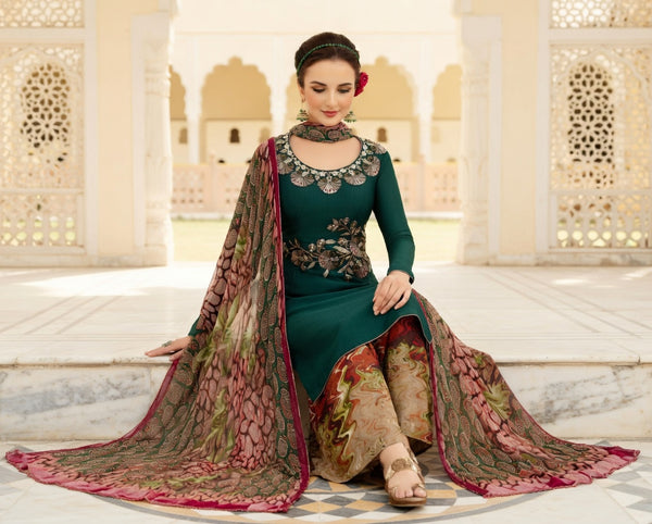 Green Embroidered Wedding Party Salwar Suit