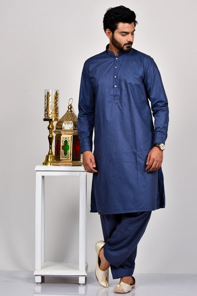 Denim Blue Pakistani Designer Kurta Shalwar - Asian Party Wear