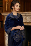Blue Velvet Shawl with Gold Stud Diamond Embellishment Women’s Luxury