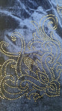 Blue Velvet Shawl with Gold Stud Diamond Embellishment Women’s Luxury