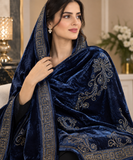 Blue Velvet Shawl with Gold Stud Diamond Embellishment Women’s Luxury