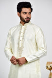 Cream Embroidered Indian Designer Mens Kurta Pajama - Asian Party Wear