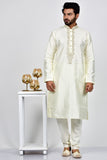 Cream Embroidered Indian Designer Mens Kurta Pajama - Asian Party Wear