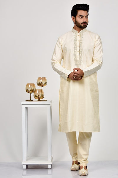 Cream Ethnic Wedding Kurta Pajama for Mens - Asian Party Wear