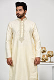 Cream Embroidered Kurta Pajama Indian Wedding Wear - Asian Party Wear