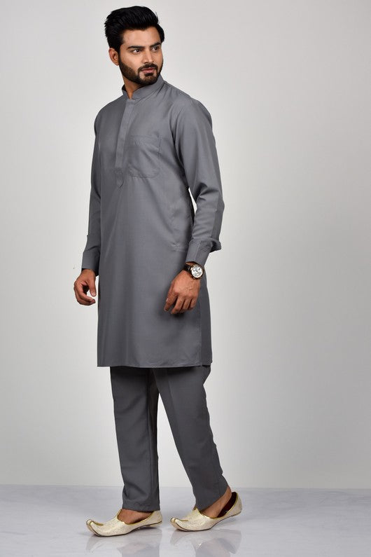 Punjabi Suits New Trend Punjabi Kurta Pajama Dark Grey Punjabi