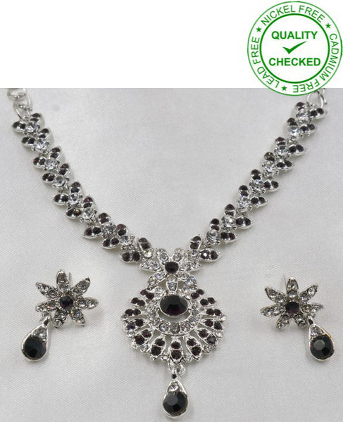 Dark Purple Silver Pakistani Party Wear Jewellery Set