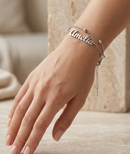 Amelia Double Chain Silver Plated Bracelet with Silver Ball Details