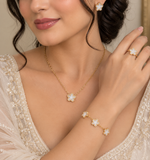 Elegant Floral Pendant Necklace, Stud Earrings, Ring, and Bracelet Set 4pcs Jewellery Gift Set