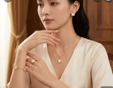 Elegant Floral Pendant Necklace, Stud Earrings, Ring, and Bracelet Set 4pcs Jewellery Gift Set