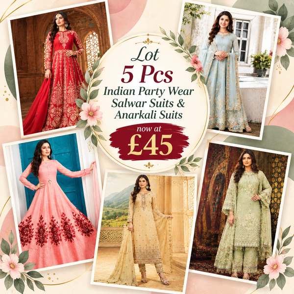 Pack of 5 Indian Party Wear Suits – Wholesale Lot