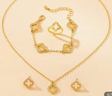 Golden Clover Necklace, Bracelet, Ring & Stud Earrings Jewellery Set