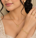 Golden Clover Necklace, Bracelet, Ring & Stud Earrings Jewellery Set