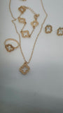 Golden Clover Necklace, Bracelet, Ring & Stud Earrings Jewellery Set