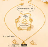 Golden Clover Necklace, Bracelet, Ring & Stud Earrings Jewellery Set