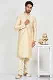 Light Gold Stitched Embroidered Indian Mens Kurta Pajama - Asian Party Wear