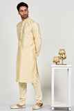 Light Gold Stitched Embroidered Indian Mens Kurta Pajama - Asian Party Wear