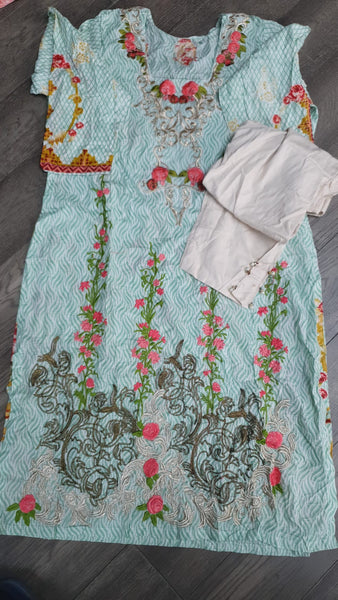 Mint Green Floral Readymade Pakistani Suit