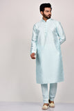 Ice Blue Silk Desi Punjabi Mens Stylish Kurta Pajama - Asian Party Wear