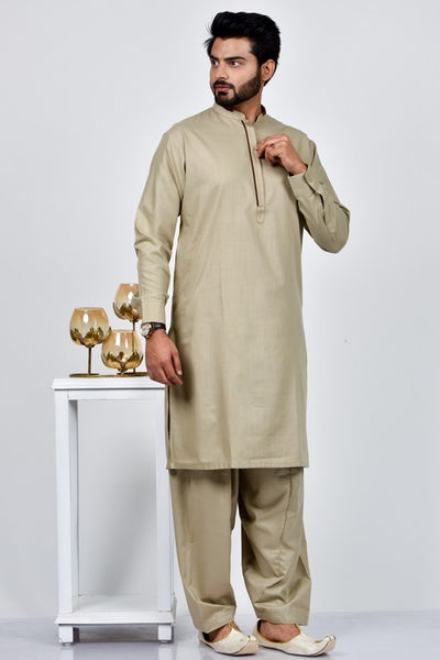 Light Brown Readymade Mens Kurta Shalwar Set - Asian Party Wear