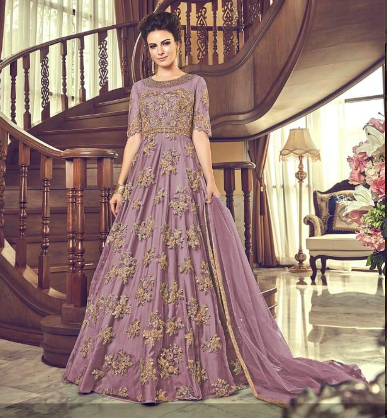 Lilac Purple Indian Designer Party Gown | Elegant Wear Lilac Purple Indian Designer Party Gown | Elegant Wear