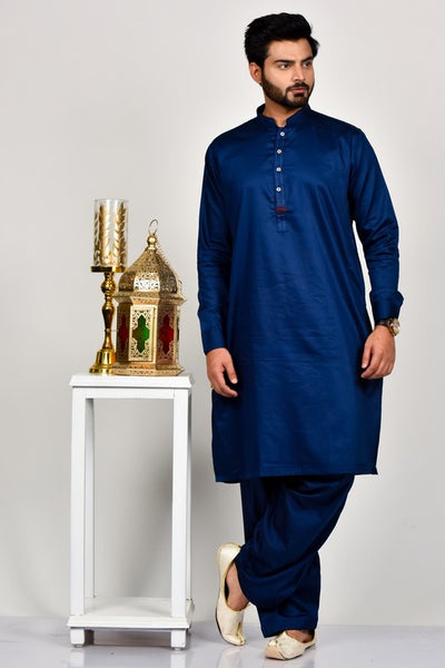 Navy Blue Mens Eid Kurta Shalwar - Asian Party Wear