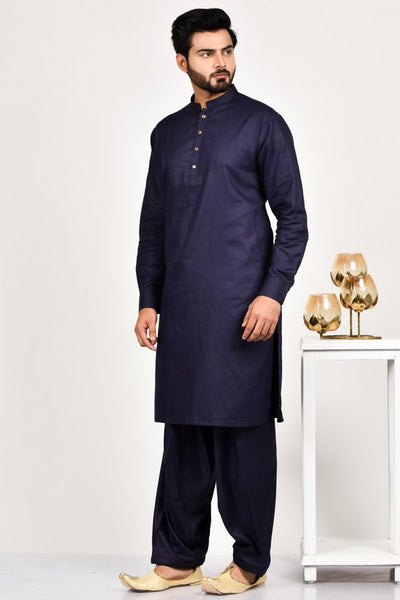 Navy Blue Formal Mens Kurta Shalwar Set - Asian Party Wear