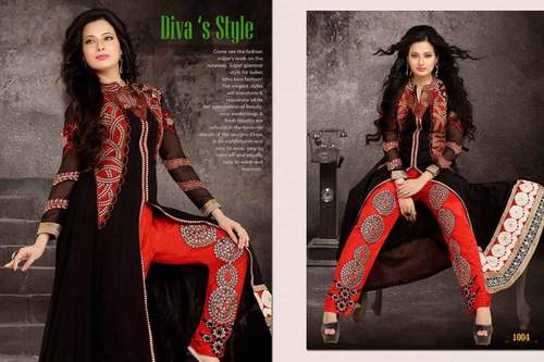 Black Red Indian Party Wear Georgette Suit