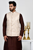 Peach Ethnic Mens Wedding Waistcoat - Asian Party Wear