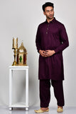 Dark Plum Indian Mens Kurta Shalwar Set - Asian Party Wear