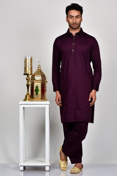 Dark Plum Indian Mens Kurta Shalwar Set - Asian Party Wear