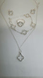 Silver Diamond Style Necklace Ring  Earrings & Bracelet Set
