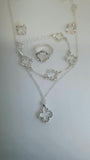 Silver Diamond Style Necklace Ring  Earrings & Bracelet Set