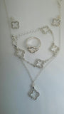 Silver Diamond Style Necklace Ring  Earrings & Bracelet Set