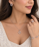Silver Diamond Style Necklace Ring  Earrings & Bracelet Set