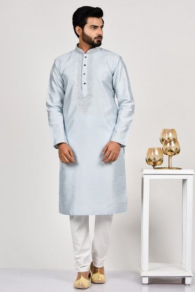 Steel Grey Designer Kurta Pajama for Men - Asian Party Wear