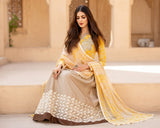 Beige & Yellow Embroidered Anarkali Dress