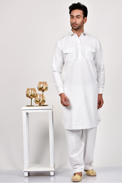 White Readymade Mens Shalwar Kameez Suit