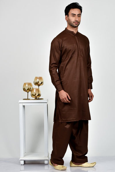 Dark Brown Eid Kurta Shalwar for Men - Asian Party Wear