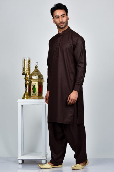 Dark Brown Eid Kurta for Men - Asian Party Wear