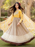 Beige & Yellow Embroidered Anarkali Dress