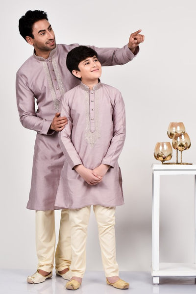 Mauve Readymade Punjabi Men’s Kurta Pajama - Asian Party Wear