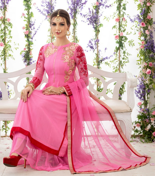 Pink Floral Embroidered Designer Salwar Suit