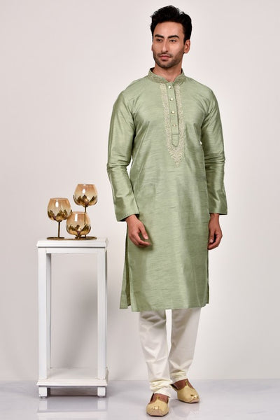 Sage Green Men's Traditional Wedding Kurta Pajama - Asian Party Wear