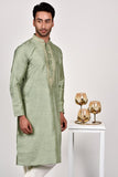 Sage Green Men's Traditional Wedding Kurta Pajama - Asian Party Wear