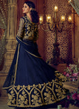 BLUE NIRVANA 5208 EMBROIDERED SLIT STYLE ANARKALI GOWN SEMI STITCHED ( DELIVERY IN 2 WEEKS ) - Asian Party Wear