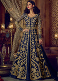 BLUE NIRVANA 5208 EMBROIDERED SLIT STYLE ANARKALI GOWN SEMI STITCHED ( DELIVERY IN 2 WEEKS ) - Asian Party Wear