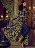 BLUE NIRVANA 5208 EMBROIDERED SLIT STYLE ANARKALI GOWN SEMI STITCHED ( DELIVERY IN 2 WEEKS ) - Asian Party Wear