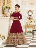 MAROON INDIAN & PAKISTANI BRIDAL WEDDING WEAR ANARKALI SUIT - Asian Party Wear